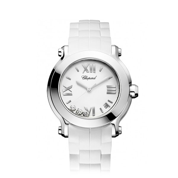 Chopard Happy Sport White 3 Diamonds Round Quartz 36mm 278475-3016